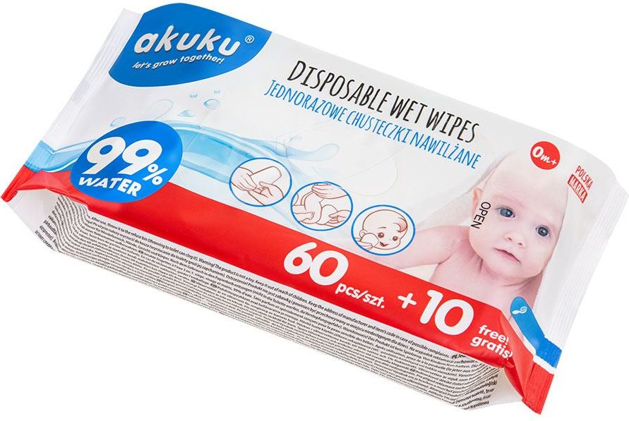 Dětské vlhčené ubrousky Akuku 99% vody 60 + 10 ks ZDARMA - obrázek 4
