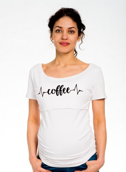 Be MaaMaa Be MaaMaa Těhotenské/kojicí triko kr. rukáv, Coffee - bílé, vel. M - obrázek 1