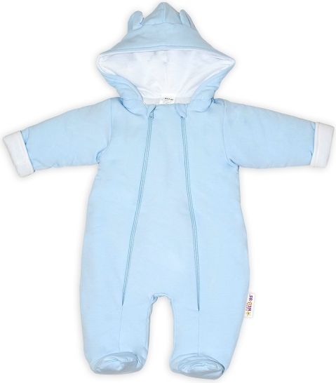 Baby Nellys Baby Nellys ® Kombinézka s dvojitým zapínáním, s kapucí a oušky, sv. modrá, vel. 68 68 (3-6m) - obrázek 1