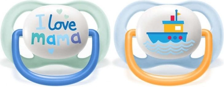 AVENT AVENT Dudlík Ultra Air Happy I Love mama, 0-6m - Lodička, modrá - obrázek 1