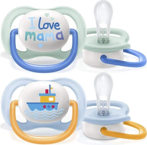 AVENT AVENT Dudlík Ultra Air Happy I Love mama, 0-6m - Lodička, modrá - obrázek 2