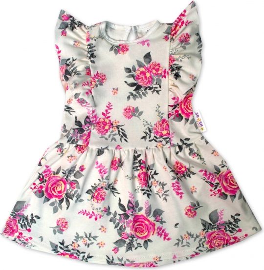 Baby Nellys Baby Nellys Letní šaty s krátkým rukávem New Roses - smetanové, vel. 92 92 (18-24m) - obrázek 1