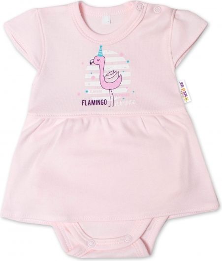 Baby Nellys Baby Nellys Bavlněné kojenecké sukničkobody, kr. rukáv, Flamingo - sv. růžové, vel. 80 80 (9-12m) - obrázek 1