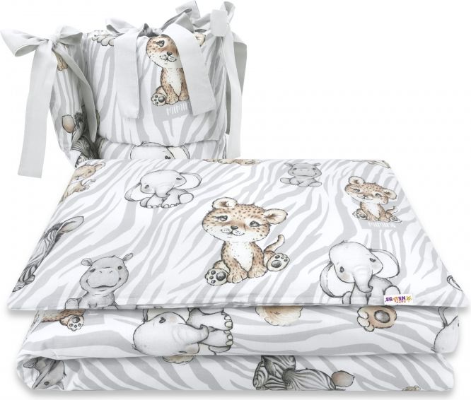 Baby Nellys BABY NELLYS 3-dílná sada Mantinel s povlečením, ZOO Natural, hnědá, šedá - obrázek 2