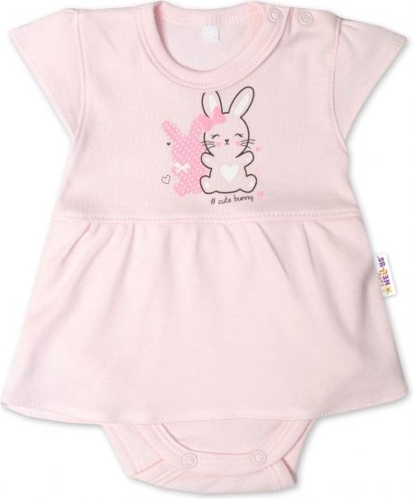 Baby Nellys Baby Nellys Bavlněné kojenecké sukničkobody, kr. rukáv, Cute Bunny - sv. růžové 56 (0-3m) - obrázek 1