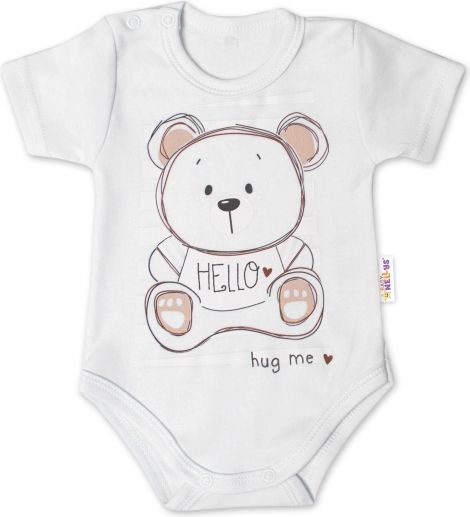 Baby Nellys Baby Nellys Bavlněné kojenecké body, kr. rukáv, Teddy - bílé 56 (0-3m) - obrázek 1