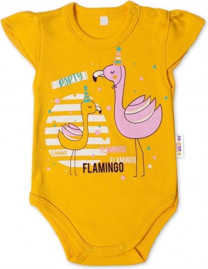 Baby Nellys Baby Nellys Bavlněné kojenecké body, kr. rukáv, Flamingo - hořčicové 56 (0-3m) - obrázek 1