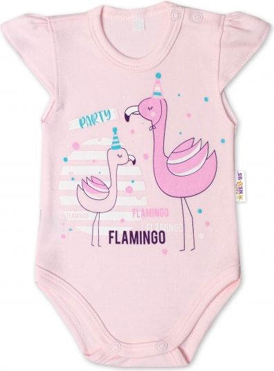 Baby Nellys Baby Nellys Bavlněné kojenecké body, kr. rukáv, Flamingo - sv. růžové 56 (0-3m) - obrázek 1