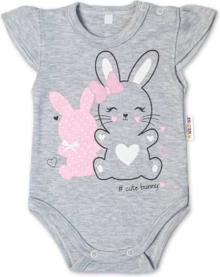 Baby Nellys Baby Nellys Bavlněné kojenecké body, kr. rukáv, Cute Bunny - šedé, vel. 62 62 (3-6m) - obrázek 1