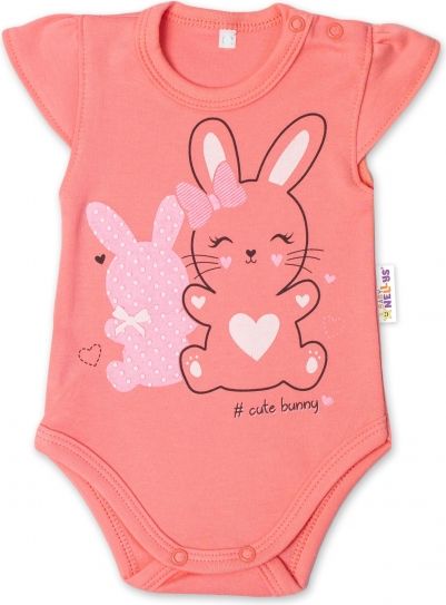 Baby Nellys Baby Nellys Bavlněné kojenecké body, kr. rukáv, Cute Bunny - lososové 56 (0-3m) - obrázek 1