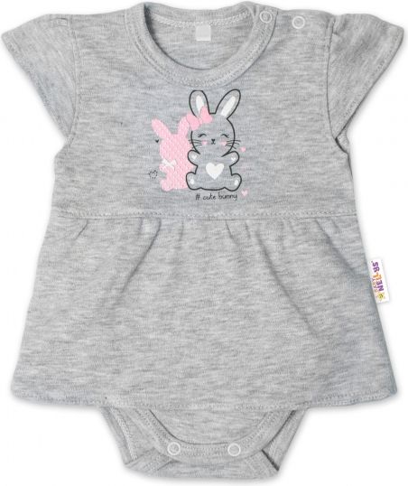 Baby Nellys Baby Nellys Bavlněné kojenecké sukničkobody, kr. rukáv, Cute Bunny - šedé 56 (0-3m) - obrázek 1