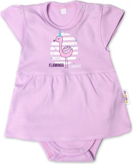 Baby Nellys Baby Nellys Bavlněné kojenecké sukničkobody, kr. rukáv, Flamingo - lila 56 (0-3m) - obrázek 1