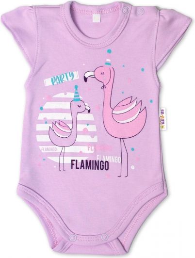Baby Nellys Baby Nellys Bavlněné kojenecké body, kr. rukáv, Flamingo - lila 56 (0-3m) - obrázek 1