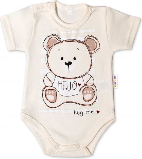 Baby Nellys Baby Nellys Bavlněné kojenecké body, kr. rukáv, Teddy - ecru, vel. 86 86 (12-18m) - obrázek 1