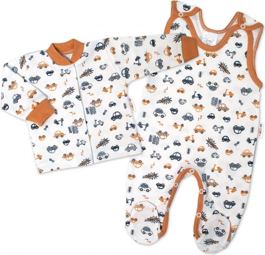 Baby Nellys Baby Nellys  2-dílná sada, bavlněné dupačky s košilkou Car, smetanové 50 - obrázek 1
