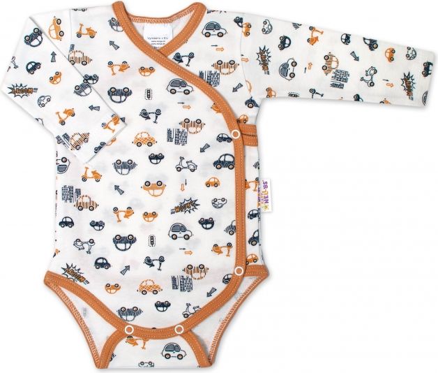 Baby Nellys Baby Nellys 2-dílná sada, body dl.rukáv zap. bokem + polodupačky Car, smetanová 50 - obrázek 2