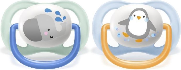 AVENT AVENT Dudlík Ultra Air Animals, 0-6m - Slon/tučňák, modrý - obrázek 1