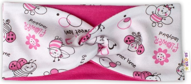 Baby Nellys Baby Nellys Bavlněná dětská čelenka Berušky- bílá/růžová, 92-98 92-98 (18-36m) - obrázek 1
