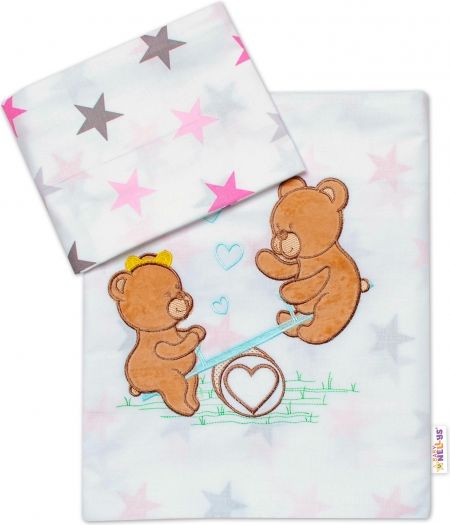 Baby Nellys Baby Nellys 2-dílná sada povlečení do postýlky, dívčí barvy, různé výšivky - obrázek 1