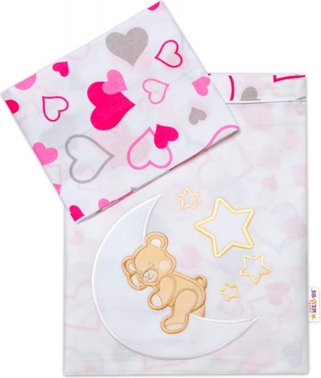 Baby Nellys Baby Nellys 2-dílná sada povlečení do postýlky, dívčí barvy, různé výšivky - obrázek 4