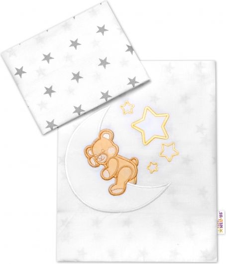 Baby Nellys Baby Nellys 2-dílná sada povlečení do postýlky, neutrální barvy, různé výšivky - obrázek 1