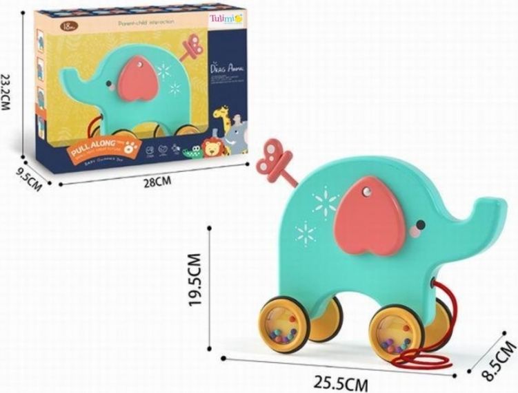 TULIMI Tulimi Edukační hračka, tahací Sloník - tyrkysový - obrázek 2