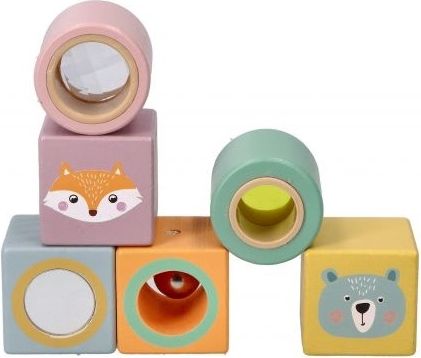 Adam Toys Adam Toys Barevné, dřevěné kostičky s rolničkou Zvířatka - obrázek 1