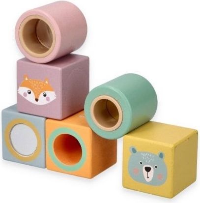 Adam Toys Adam Toys Barevné, dřevěné kostičky s rolničkou Zvířatka - obrázek 2