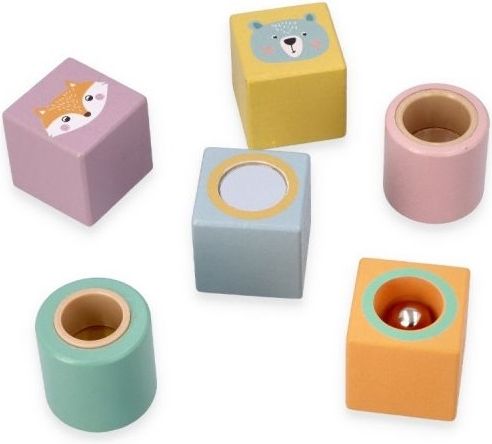 Adam Toys Adam Toys Barevné, dřevěné kostičky s rolničkou Zvířatka - obrázek 3