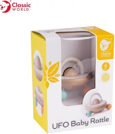 Teddies Chrastítko UFO dřevo v krabičce 12x16x8cm 6m+ - obrázek 2