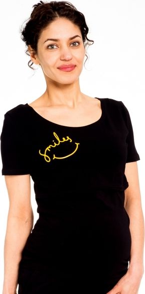 Be MaaMaa Be MaaMaa Těhotenské/kojicí triko kr. rukáv, SMILES - černé, vel. M - obrázek 1