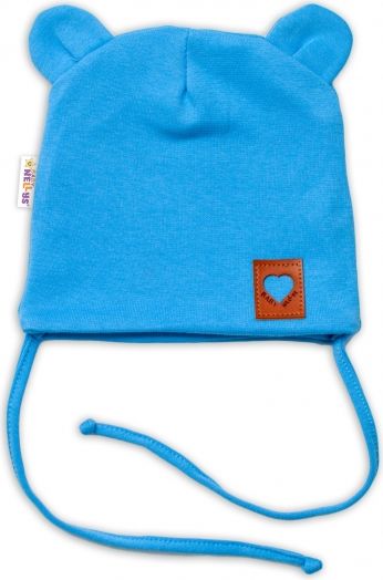 Baby Nellys Baby Nellys Bavlněná dvouvrstvá čepice s oušky na zavazování TEDDY - modrá, 44-46 - obrázek 1