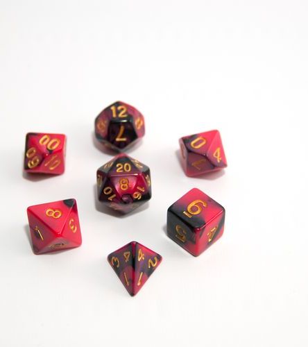 TLAMA games Sada 7 dvoubarevných perleťových kostek pro RPG Barva: černo-šarlatová - obrázek 8