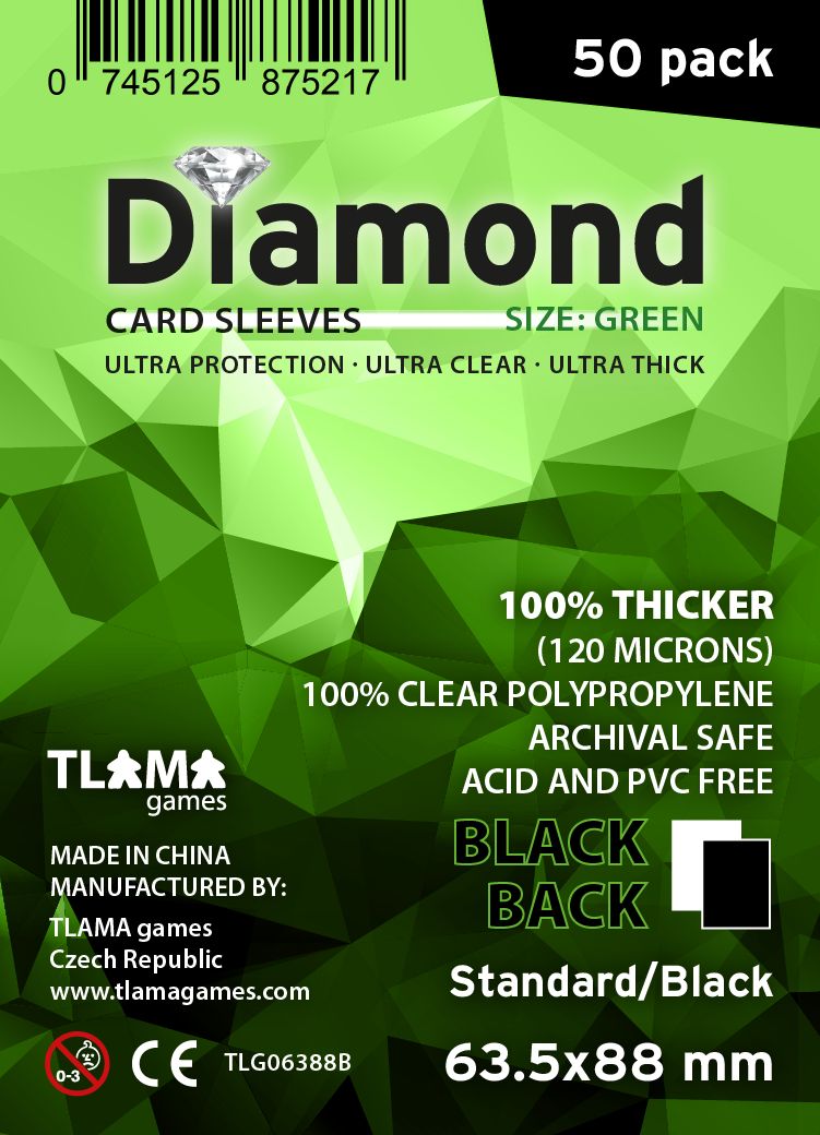 TLAMA games Obaly na karty Diamond Green: Standard Black (63,5x88 mm) černé - obrázek 1