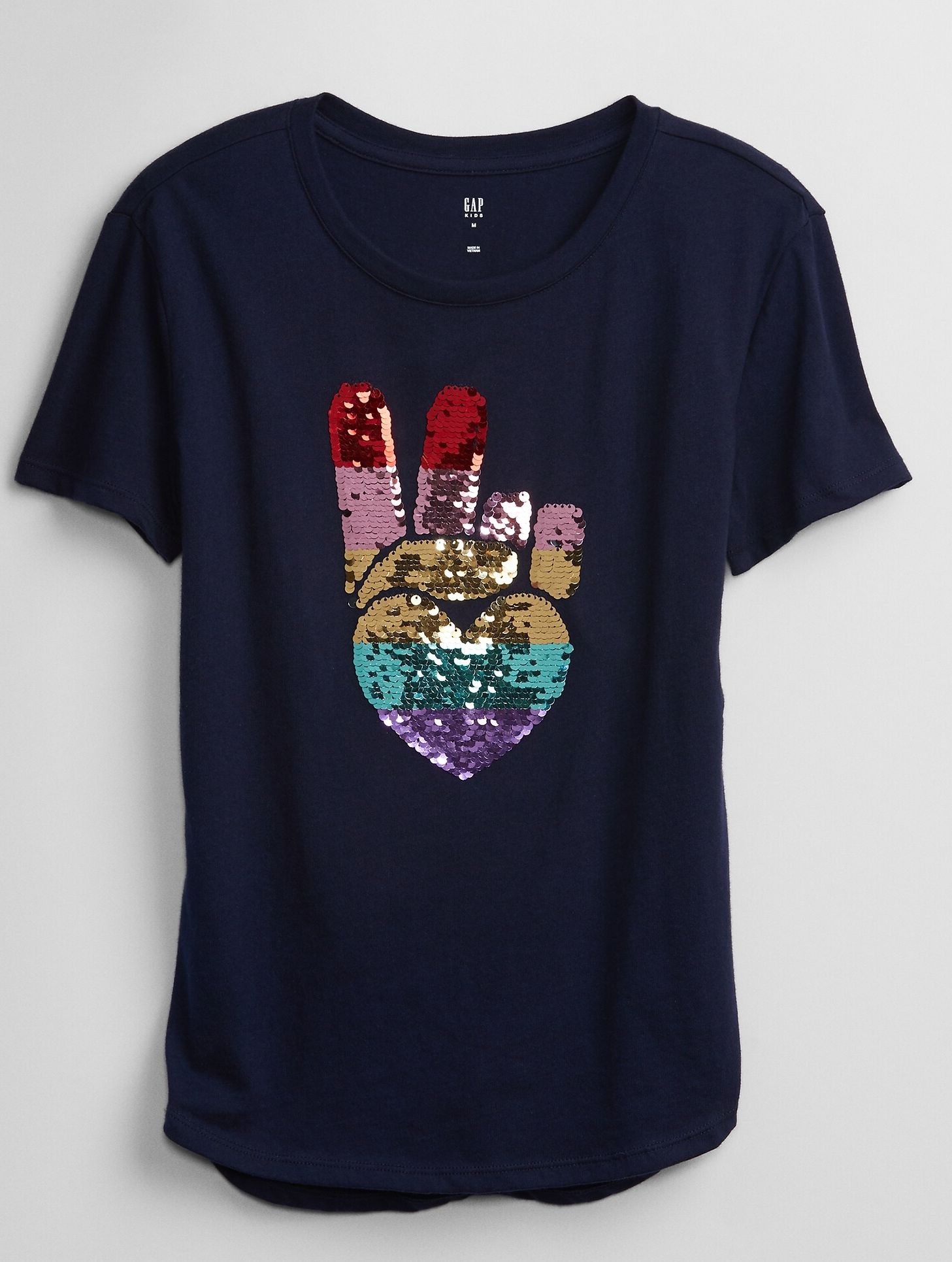 GAP modré dětské tričko flippy sequin graphic t-shirt - XS - obrázek 1