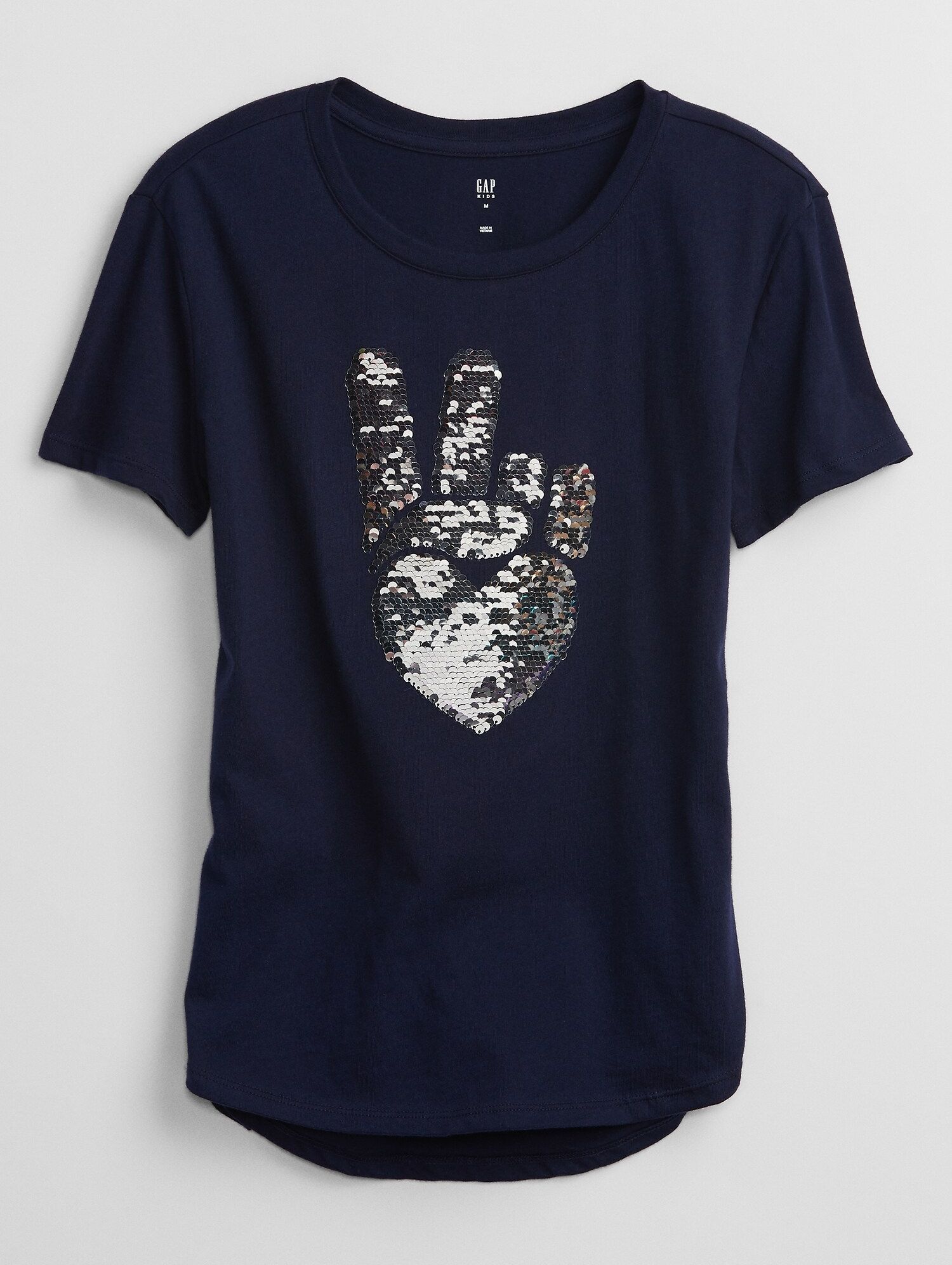 GAP modré dětské tričko flippy sequin graphic t-shirt - XS - obrázek 2