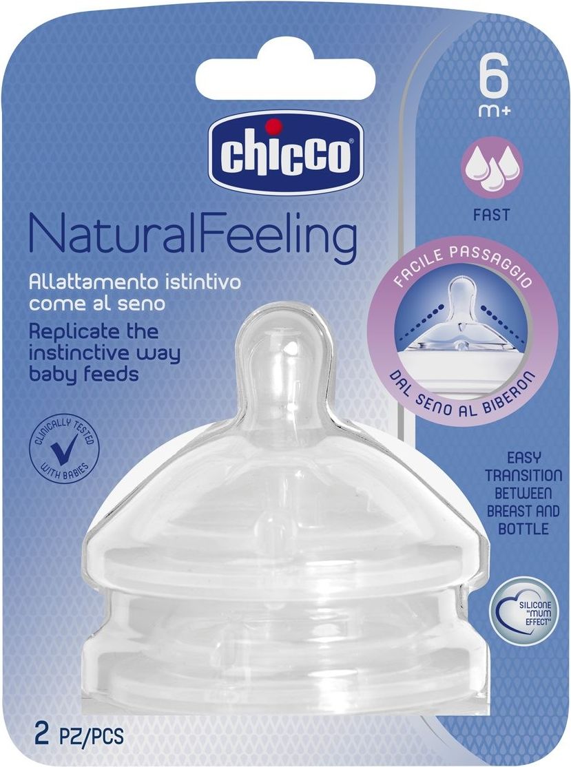 CHICCO Dudlík na láhev Natural Feeling silikon rychlý průtok 6m+ 2 ks - obrázek 2