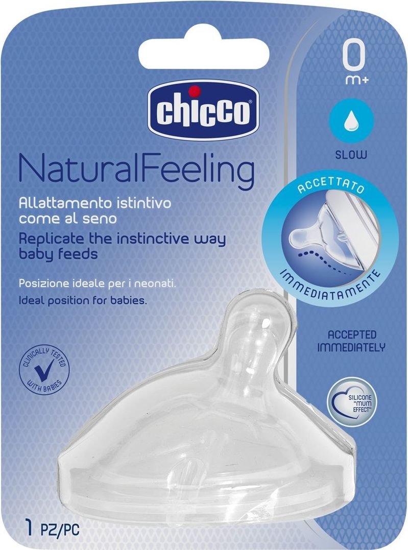CHICCO Dudlík na láhev Natural Feeling silikon pomalý průtok 0m+ 1 ks - obrázek 2