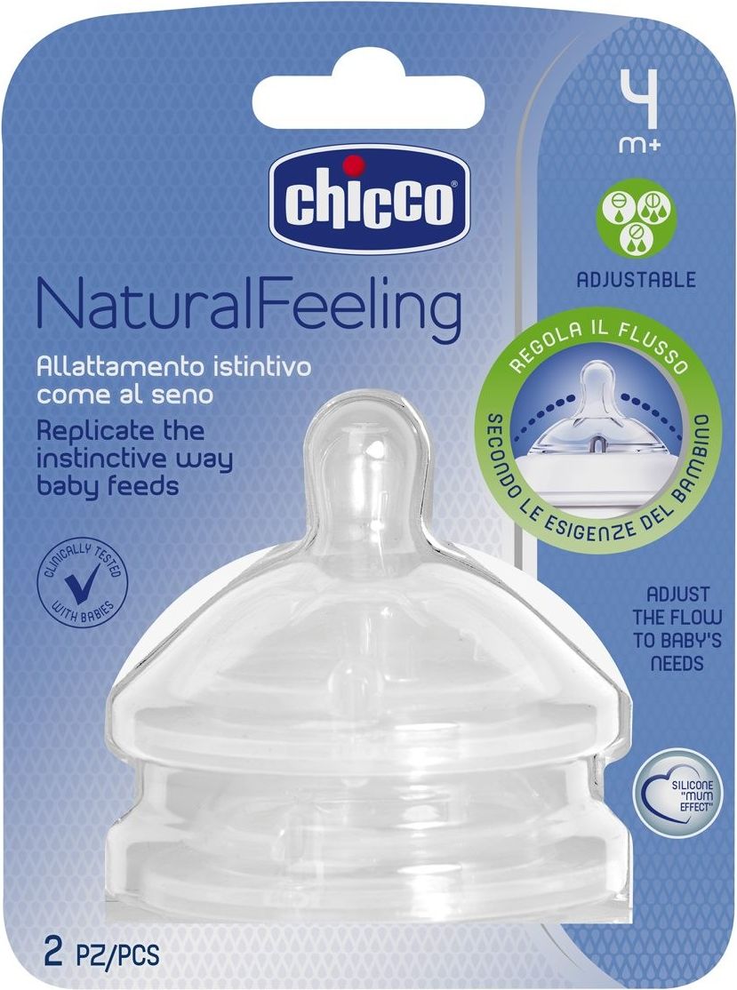 CHICCO Dudlík na láhev Natural Feeling silikon nastavitelný průtok 4m+ 2 ks - obrázek 2