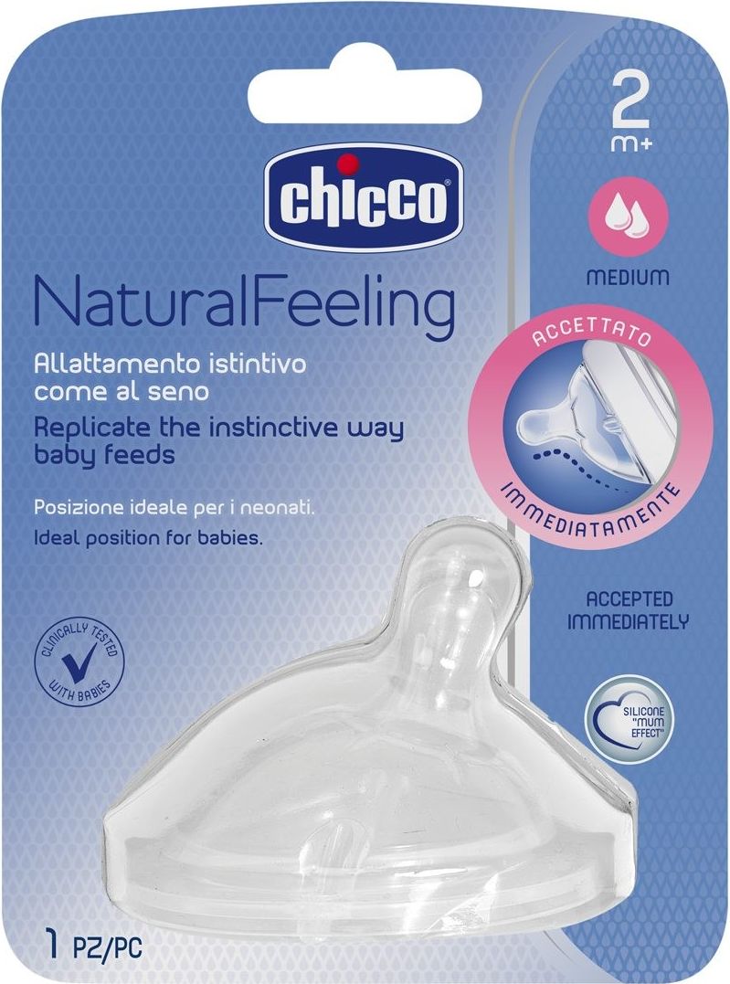 CHICCO Dudlík na láhev Natural Feeling silikon střední průtok 2m+ 1 ks - obrázek 2