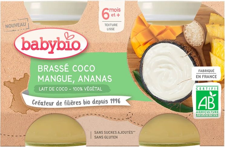 2x BABYBIO Brassé z kokosového mléka mango ananas 2x130 g - obrázek 2