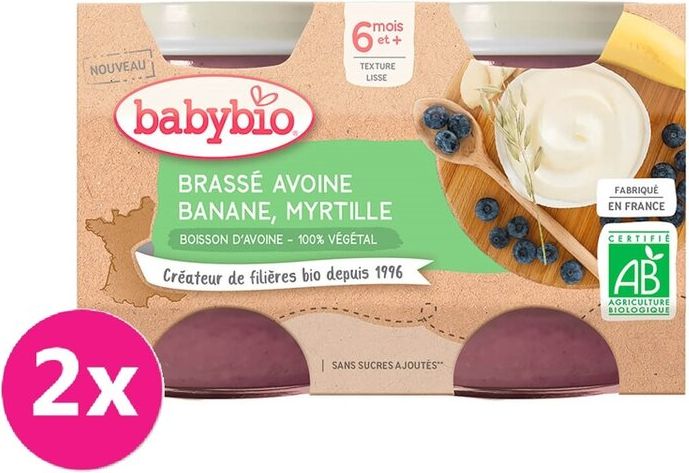 2x BABYBIO Brassé z ovesného mléka banán borůvka 2x130 g - obrázek 1