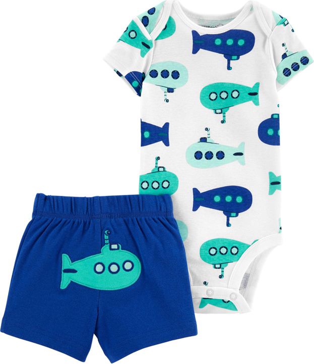 CARTER'S Set 2dílný body kr. rukáv, kalhoty kr. Blue Submarine chlapec 24 m, vel. 92 - obrázek 1