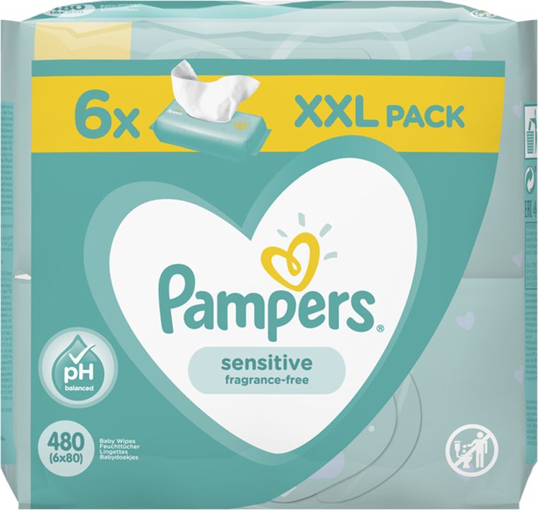 Pampers Sensitive Dětské vlhčené ubrousky 6 x 80 ks - obrázek 1