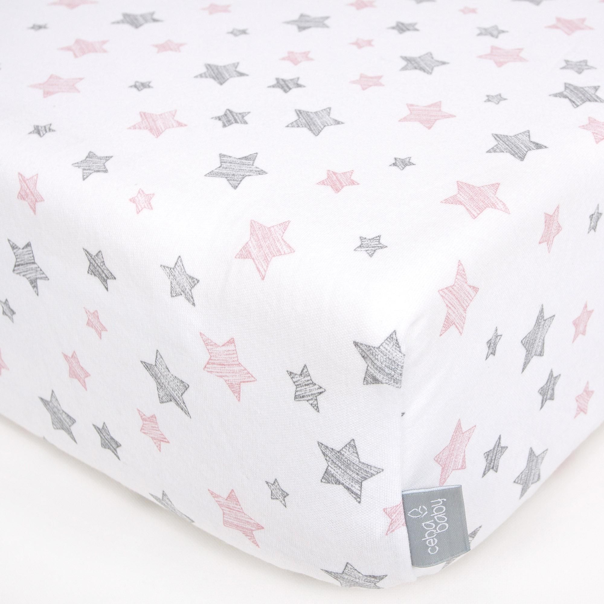 CEBA Prostěradlo Žerzej napínací s gumou 120 x 60 Pink Stars - obrázek 2