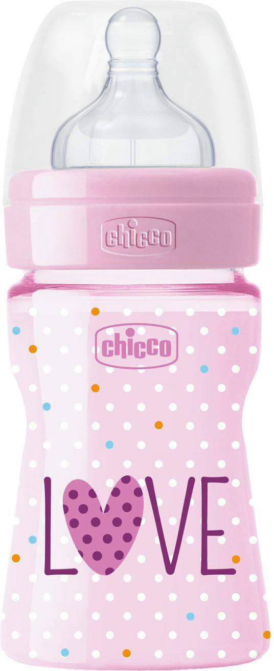 CHICCO Láhev kojenecká WB LOVE silikon 150 ml dívka/chlapec 0m+ - obrázek 1