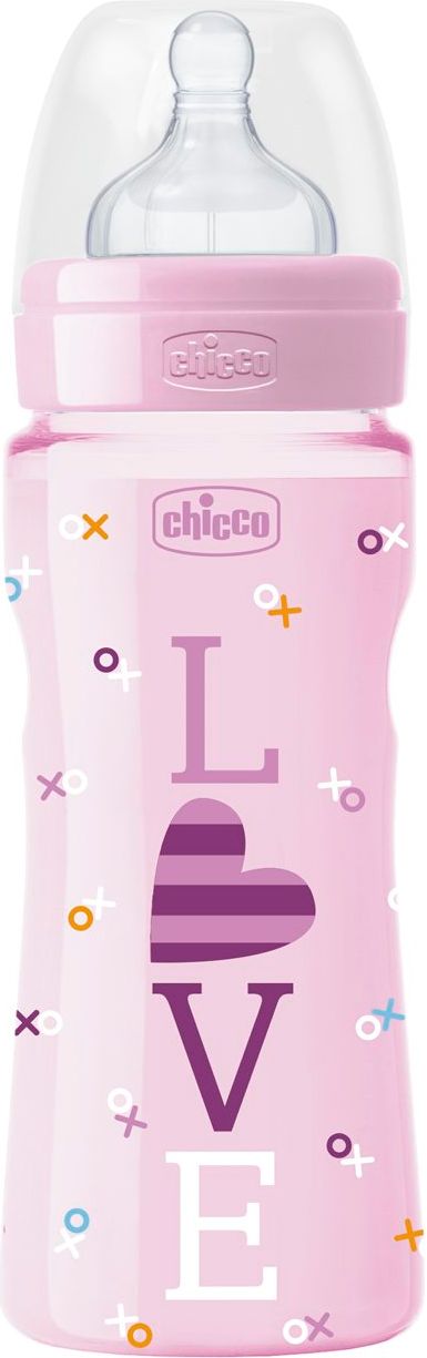CHICCO Láhev kojenecká WB LOVE silikon 330 ml dívka/chlapec 4m+ - obrázek 1