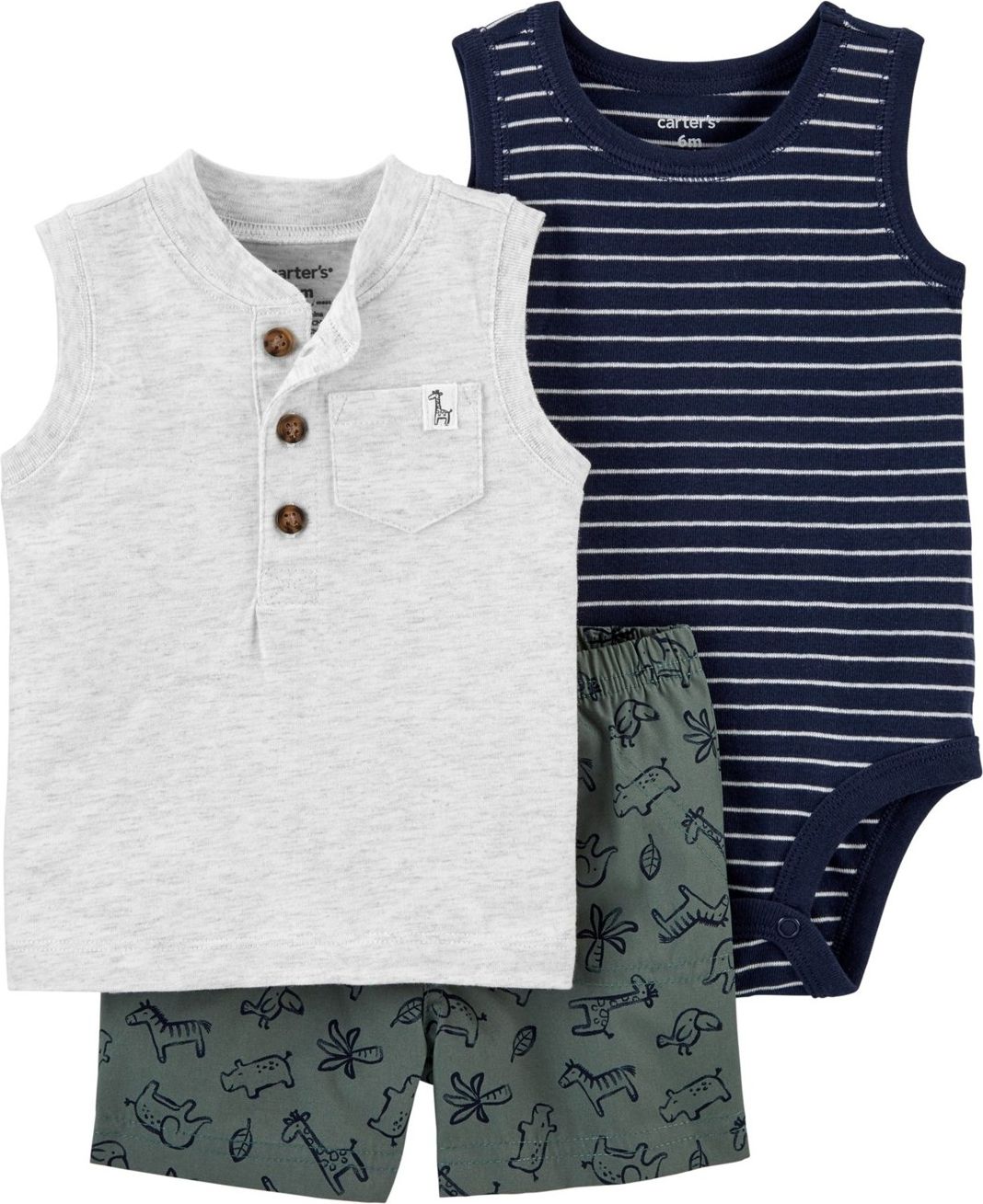 CARTER'S Set 3dílný body tílko, tričko bez rukávů, kalhoty kr. Grey Henley chlapec 3 m, vel. 62 - obrázek 1