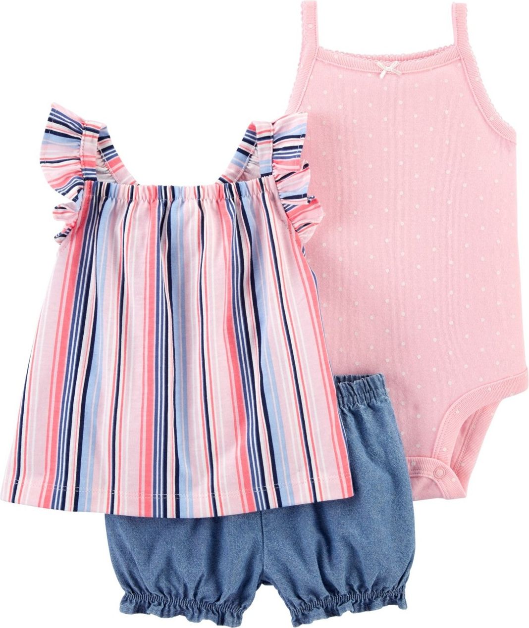 CARTER'S Set 3dílný body tílko, tunika, kalhoty kr. Pink Stripe dívka 6 m, vel. 68 - obrázek 1