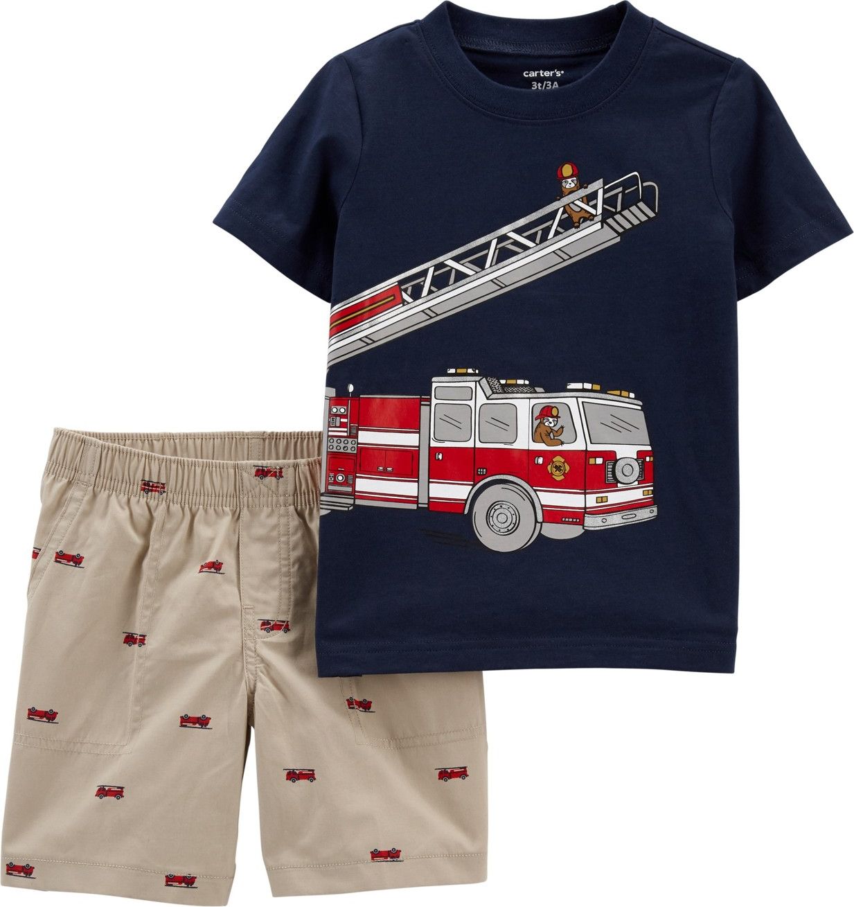CARTER'S Set 2dílný tričko kr. rukáv, kalhoty kr. Firetruck chlapec 6 m, vel. 68 - obrázek 1